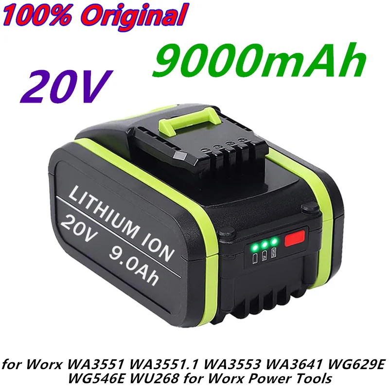 2022 Литиево-йонна Акумулаторна батерия 9.0 Ah 20V за Worx WA3551 WA3551.1 WA3553 WA3641 WG629E WG546E WU268 за електрически инструменти Worx Изображение 0