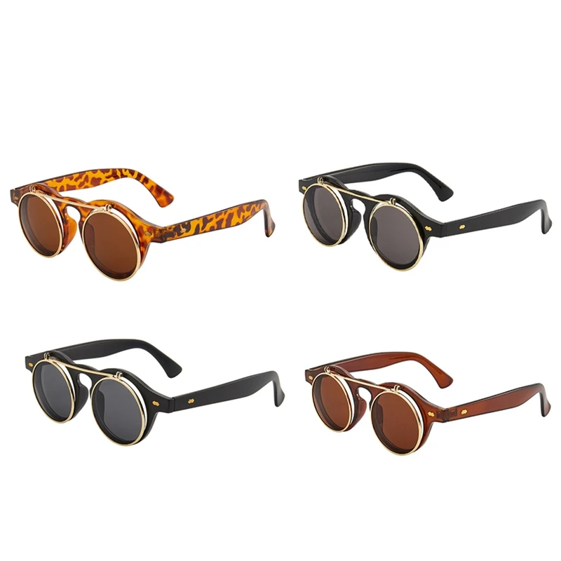 4 Чифта Слънчеви очила с панти капак, ретро Кръгли очила, слънчеви очила в стил steampunk за парти, Слънчеви очила Изображение 0