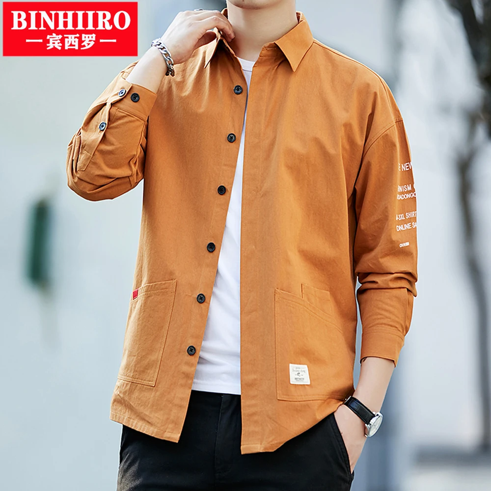 BINHIRO Пролет в памучна риза с дълъг ръкав, ежедневна мода градинска дрехи с джобове, тениска, марка висококачествена класическа риза за улицата Изображение 0