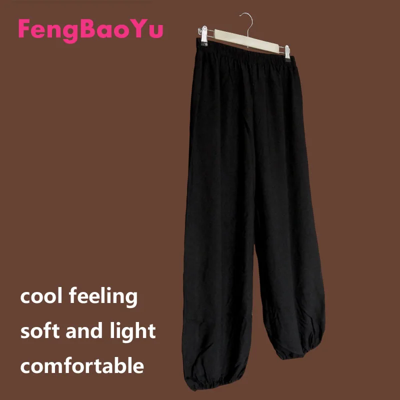 Fengbaoyu Летни мъжки и женски от същия вид памук, Копринени панталони Тайдзи Свободно Намаляване за Отдих и Спорт, Бели Панталони Големи Размери за Джогинг, 5xl Изображение 0