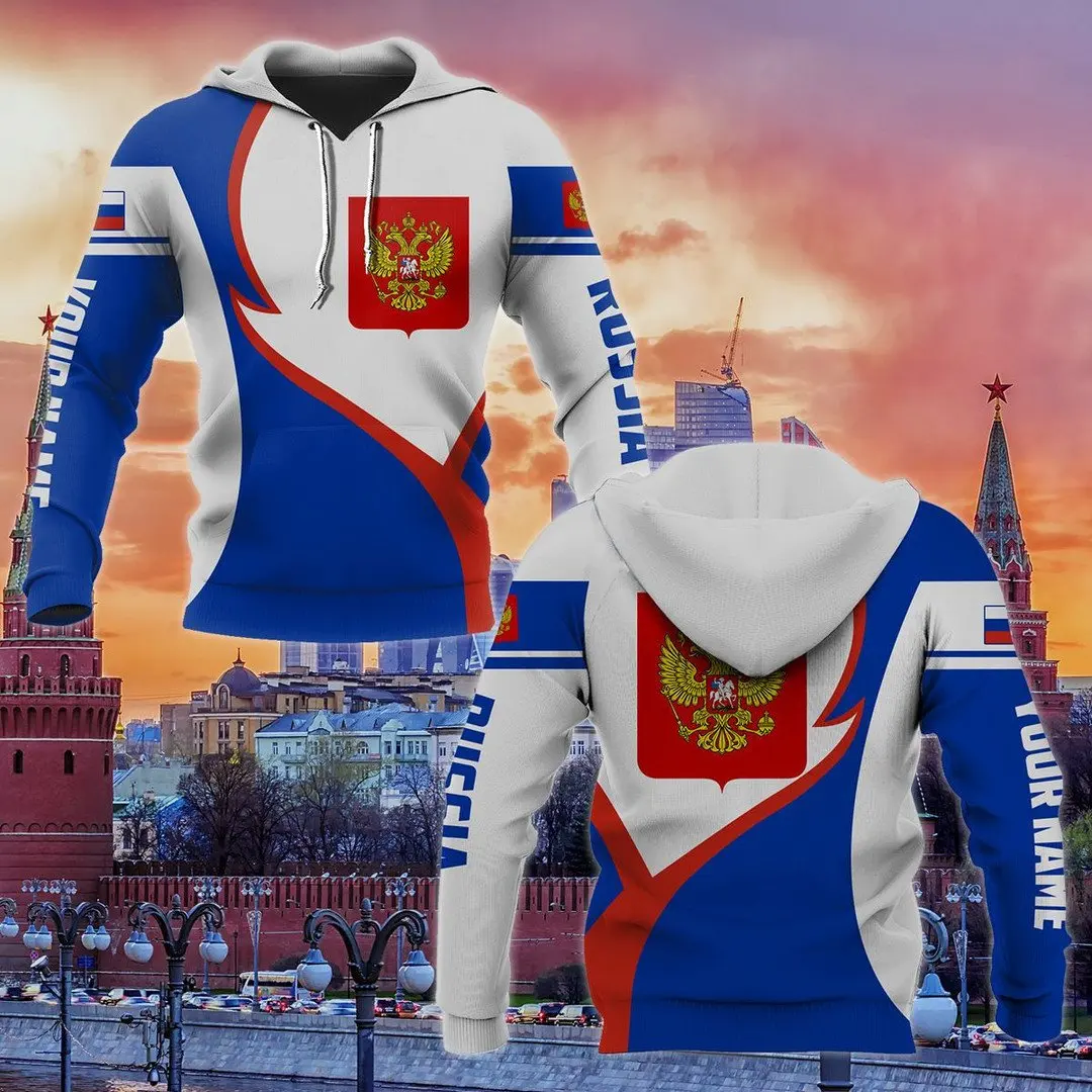 Hoody с качулка с флага на Русия 2023, 3D печат, ежедневни мъжки и женски пуловер на улица Харадзюку, потребителско име, hoody с цип Изображение 0