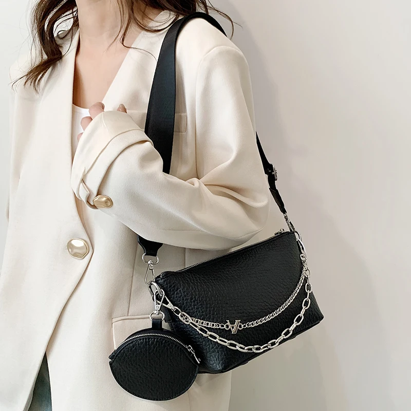 Висококачествени дамски малки чанти от изкуствена кожа, чанти през рамо, дизайнерски дамски чанти през рамо за жени, модерна чанта-месинджър с веригата Изображение 0