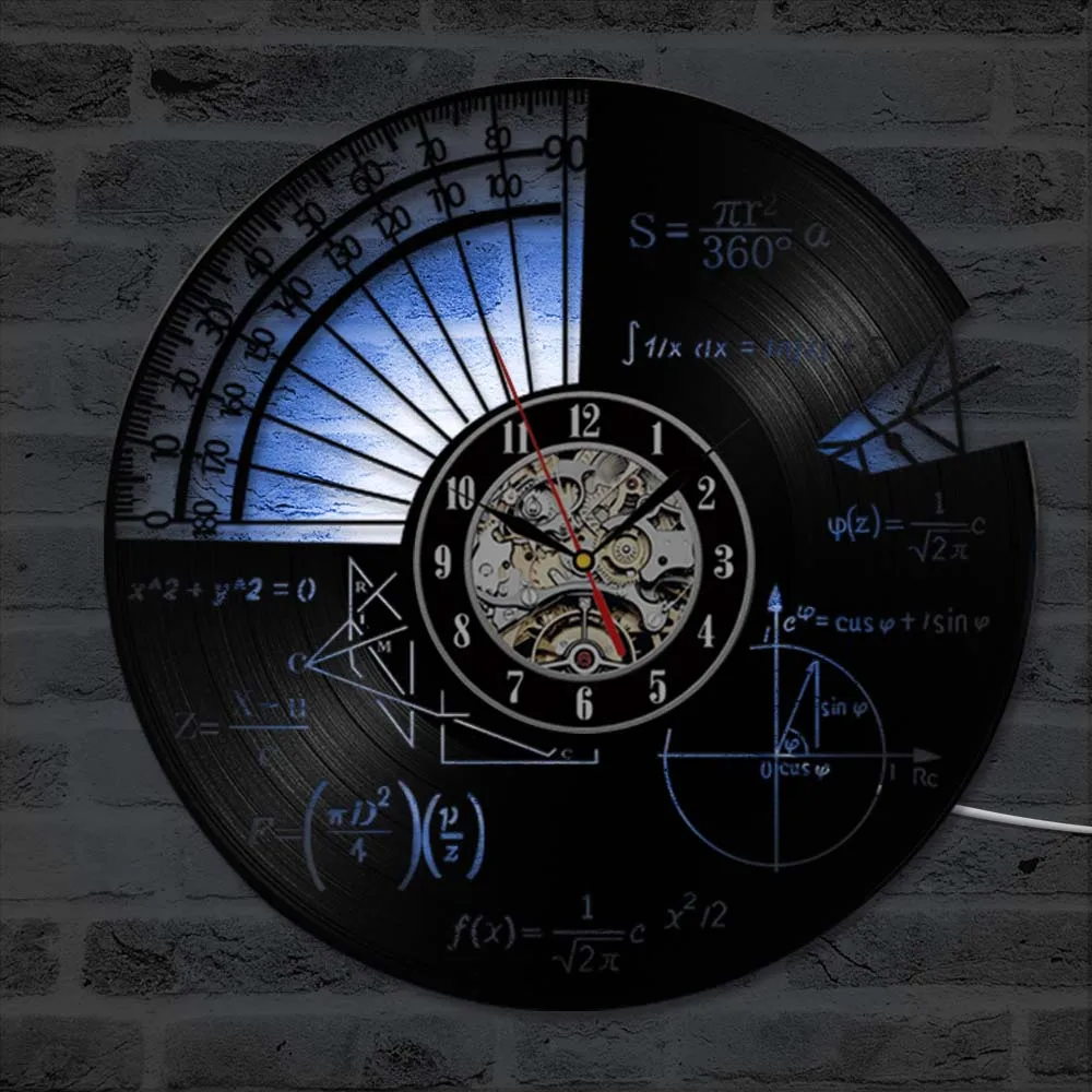 Математически теми Led стенни часовници с писмено математически формули и управници, кухи антикварни висящи кварцов стенен часовник за домашен декор Изображение 0