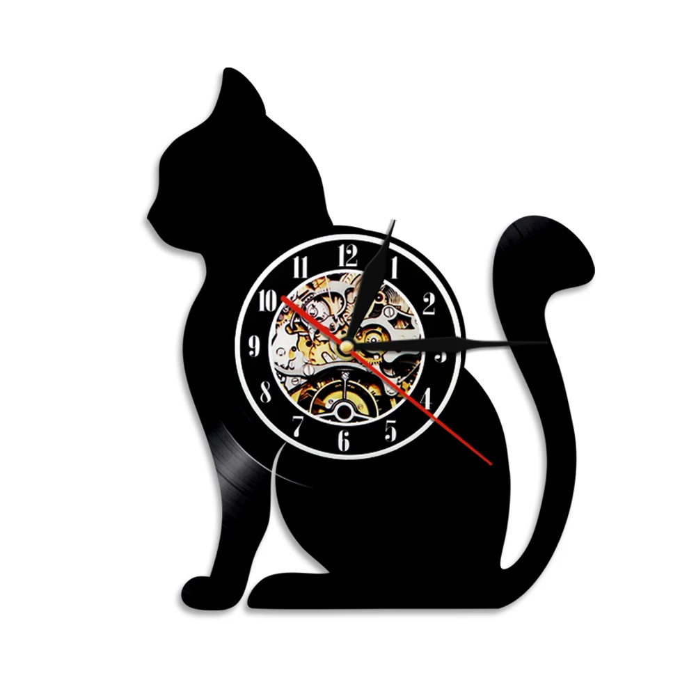 Стенен часовник с винил вътрешната плоскост Кити 3D Модерен дизайн, Стенни часовници с кошачьими животни Часовници за домашен интериор Relogio Parede Идея за подарък ръчна изработка Изображение 0