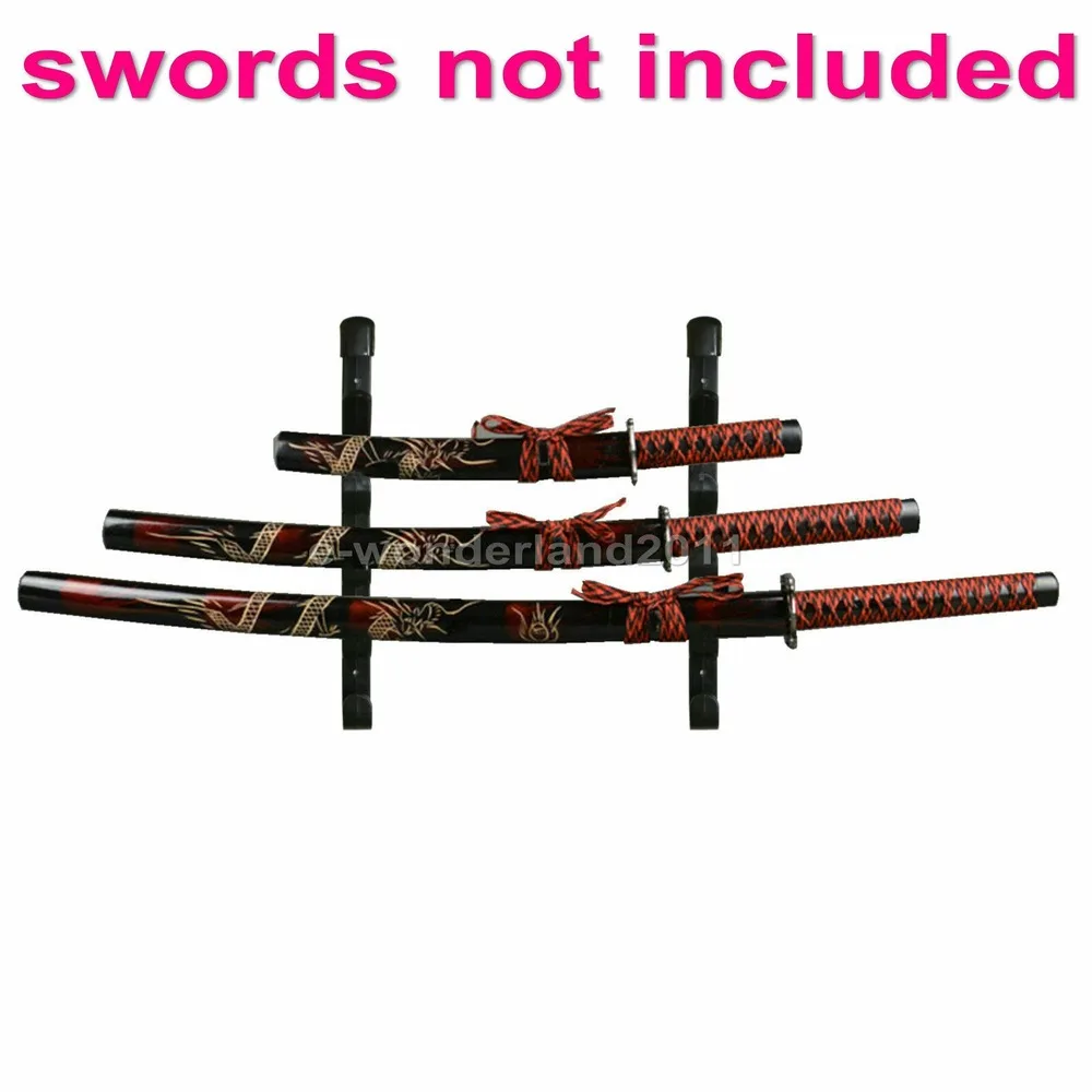 5-уровневое черно монтиране на стена Самурайски меч Катана Притежателя Поставка Закачалка Скоба Багажник Дисплей Изображение 1
