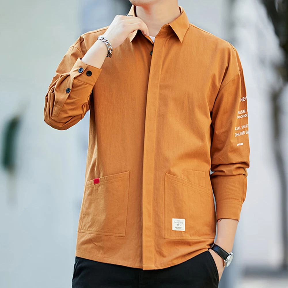 BINHIRO Пролет в памучна риза с дълъг ръкав, ежедневна мода градинска дрехи с джобове, тениска, марка висококачествена класическа риза за улицата Изображение 1