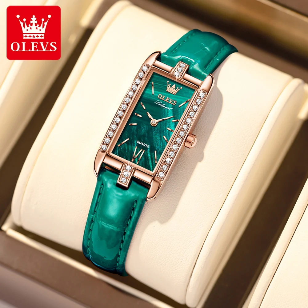 OLEVS 6623, висок клас марка, женски noble и елегантен подарък квадратни кварцови часовници, водоустойчиви кожени ръчни часовници с японски кварцов механизъм Изображение 1