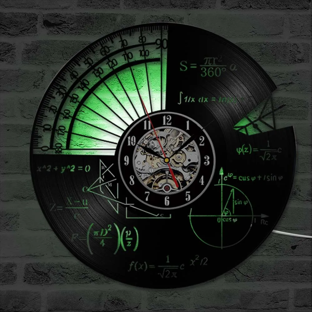 Математически теми Led стенни часовници с писмено математически формули и управници, кухи антикварни висящи кварцов стенен часовник за домашен декор Изображение 1