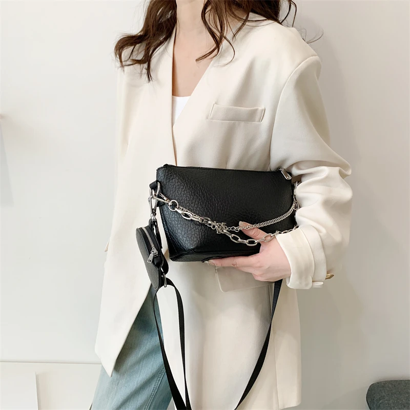 Висококачествени дамски малки чанти от изкуствена кожа, чанти през рамо, дизайнерски дамски чанти през рамо за жени, модерна чанта-месинджър с веригата Изображение 2