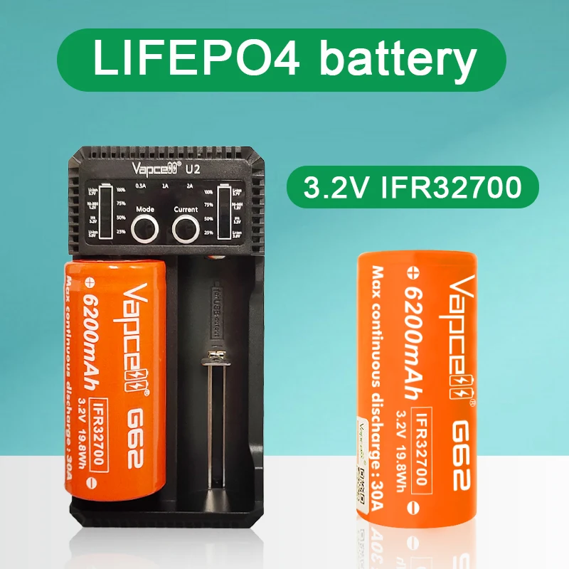 Оригинална батерия Vapcell IFR 32700 6200 mah 30A G62 Lifepo4 3.2 В, която се презарежда за фенерче / power toolsery Изображение 2