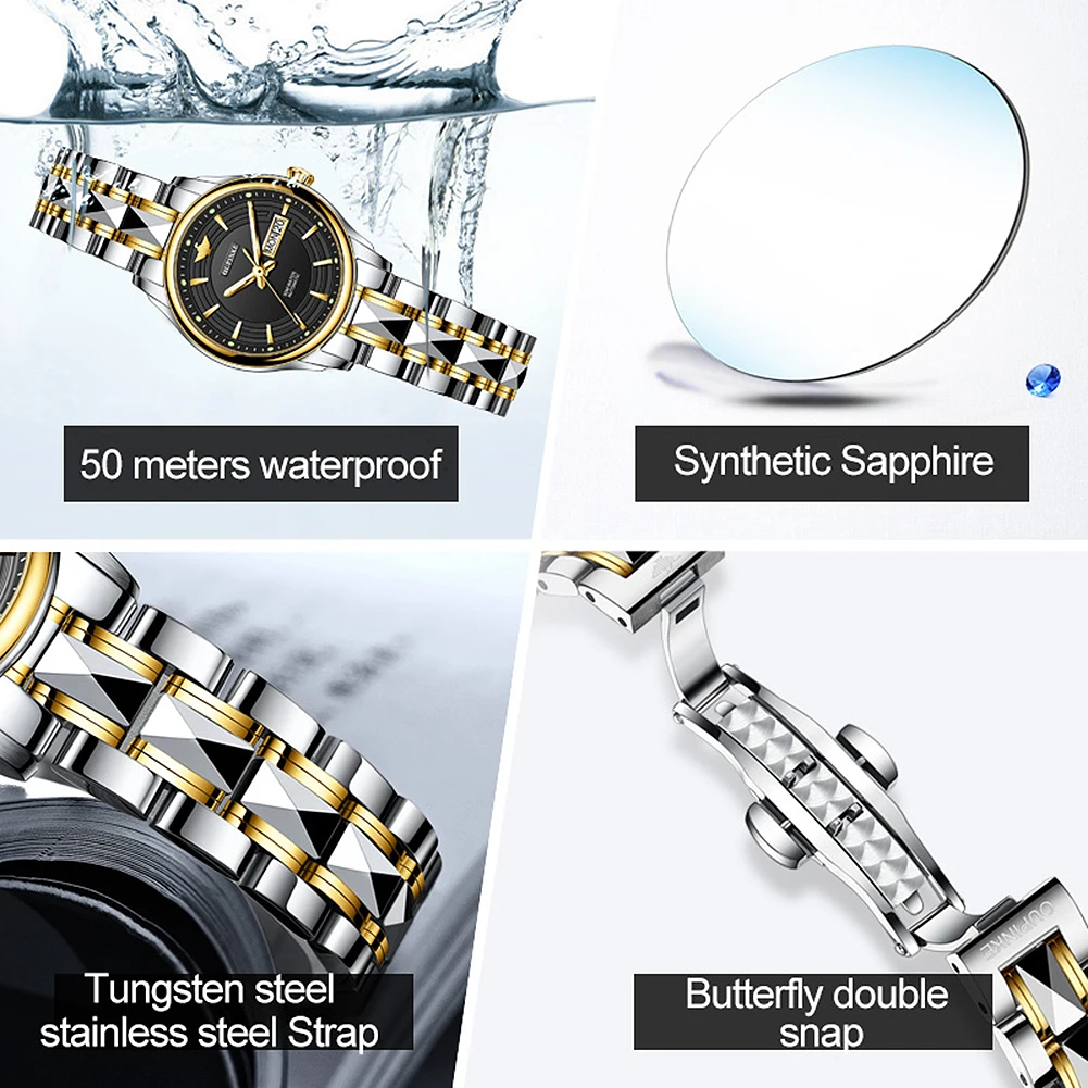OUPINKE висок клас марка, луксозни дамски автоматичен механичен часовник водоустойчив с каишка за часовник от неръждаема стомана, автоматично дамски часовници, подаръчен комплект Изображение 3