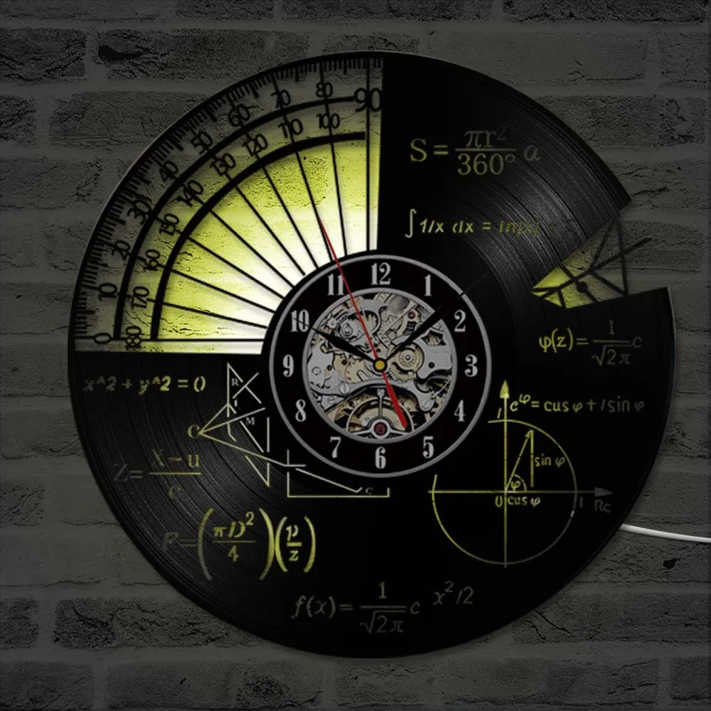 Математически теми Led стенни часовници с писмено математически формули и управници, кухи антикварни висящи кварцов стенен часовник за домашен декор Изображение 3
