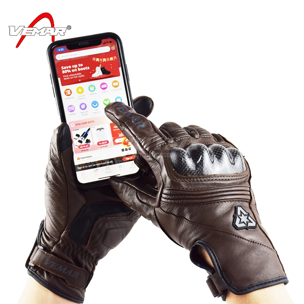 Лятна реколта кожени мотоциклетни ръкавици със защита от въглеродни влакна, ръкавици за мотокрос, мъжки ръкавици за мотоциклети racing със сензорен екран Изображение 4