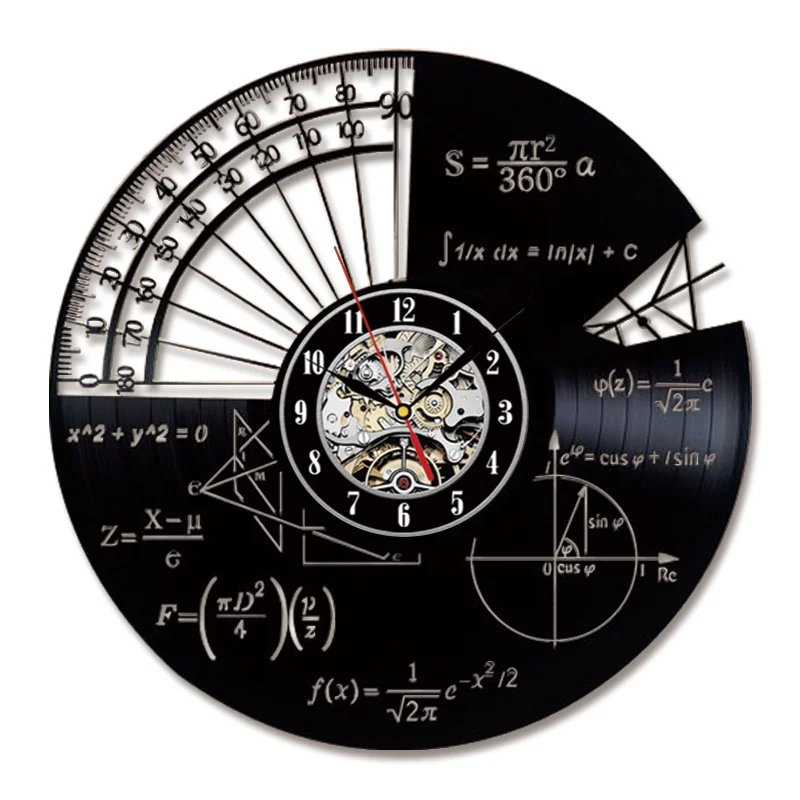 Математически теми Led стенни часовници с писмено математически формули и управници, кухи антикварни висящи кварцов стенен часовник за домашен декор Изображение 4
