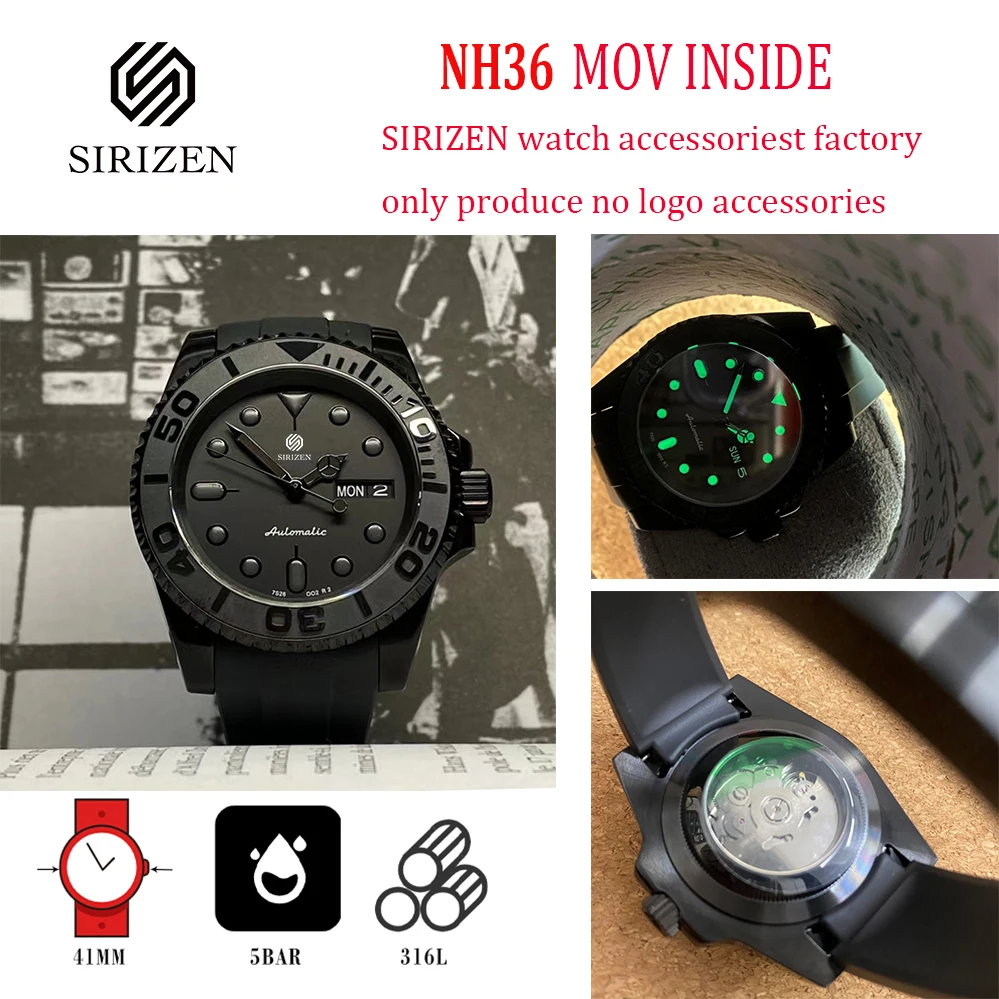 SIRIZEN висок клас марка, мъжки часовник хлебна стомана, автоматични механични часовници NH36 за мъже, 10 бара, водоустойчив ръчен часовник със сапфир, мъжки Изображение 5