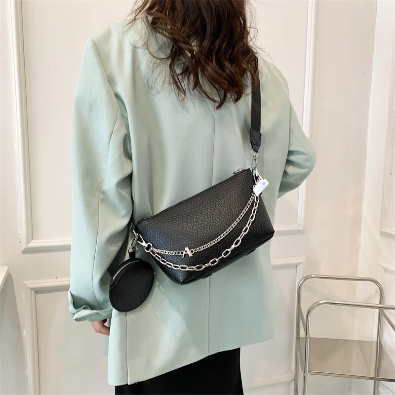 Висококачествени дамски малки чанти от изкуствена кожа, чанти през рамо, дизайнерски дамски чанти през рамо за жени, модерна чанта-месинджър с веригата Изображение 5
