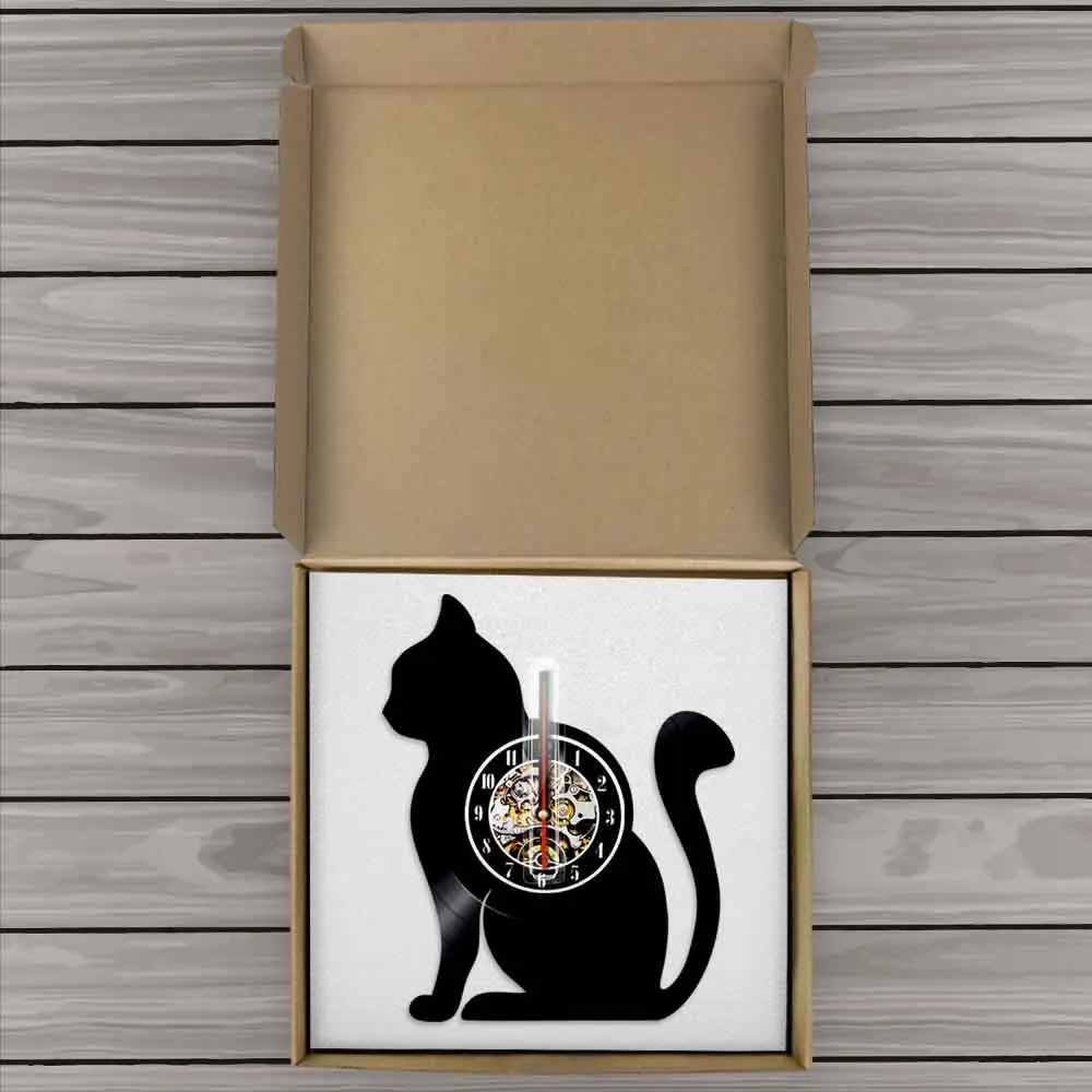 Стенен часовник с винил вътрешната плоскост Кити 3D Модерен дизайн, Стенни часовници с кошачьими животни Часовници за домашен интериор Relogio Parede Идея за подарък ръчна изработка Изображение 5